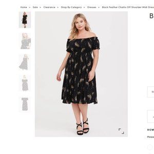 Black Feather Challis Off Shoulder Midi Dress